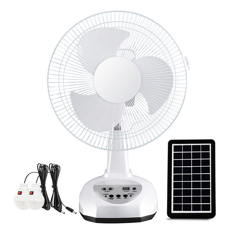 12-inch solar charging fan set with long battery life and high wind power for home outdoor use
