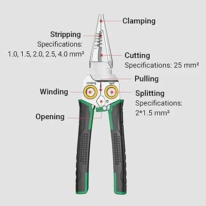 Multifunctional 8-in-1 Long Nose Stainless Steel Electrician Wire Stripper, High-Quality Non-Slip Wire Stripping Pliers