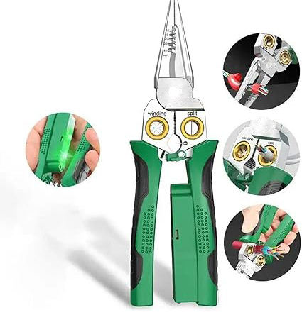 Multifunctional 8-in-1 Long Nose Stainless Steel Electrician Wire Stripper, High-Quality Non-Slip Wire Stripping Pliers