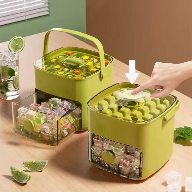 Portable 48-compartment ice bucket, ice maker, ice cube mold, ice freezer, food-grade, large capacity, household press-type ice tray