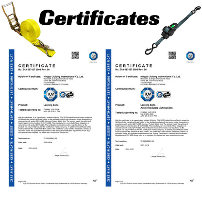 Button-operated retractable automatic ratchet strapping for securing truck equipment, cargo, luggage, and motorcycles; automatic retraction tensioner strapping.