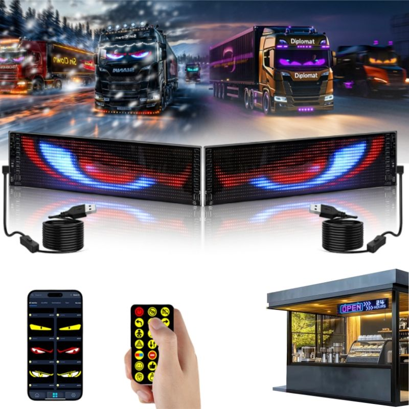 Truck Devil's Eye LED Lighting Soft Screen Car Truck Eye Light Bluetooth Dynamic LED Flexible Advertising Screen