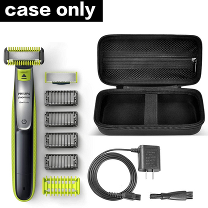 The hard shell of the Philips Norelco single blade trimmer shaver case and the travel organizer's handbag are Philips Norelco single blade trimmers