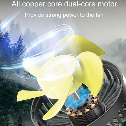 Dual-head fan for rear car headrests, brushless motor, USB-powered, creative and practical for car interiors.