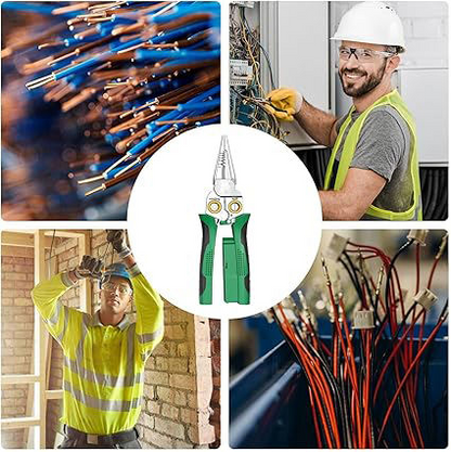 Multifunctional 8-in-1 Long Nose Stainless Steel Electrician Wire Stripper, High-Quality Non-Slip Wire Stripping Pliers