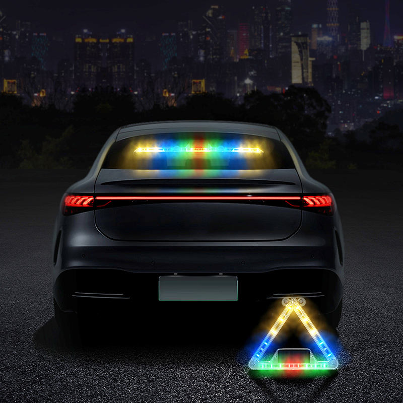 Solar wireless folding LED emergency vehicle light bar triangle car signal alarm car