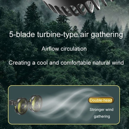 Dual-head fan for rear car headrests, brushless motor, USB-powered, creative and practical for car interiors.
